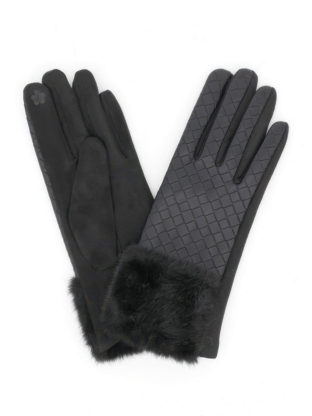 Quilted Faux Leather & Faux Suede Touchscreen Fur Gloves